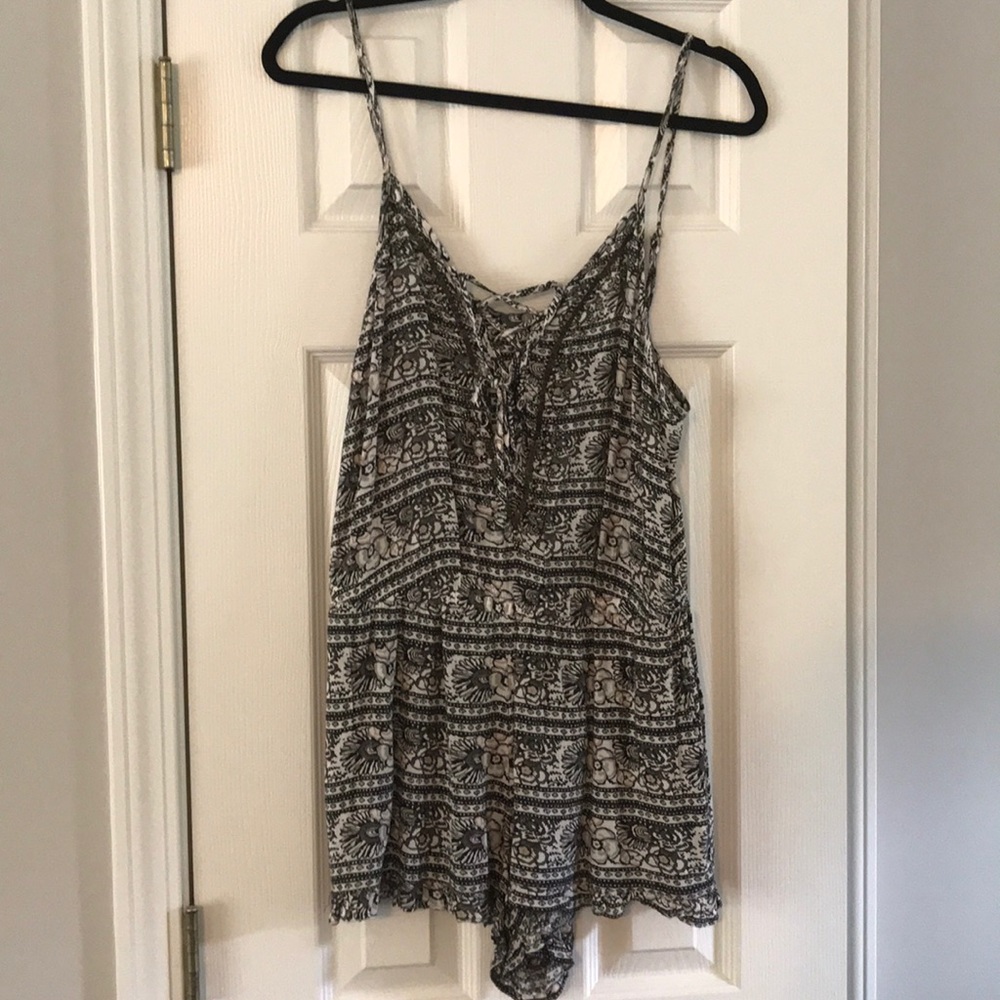 Black/white/pink patterned romper
